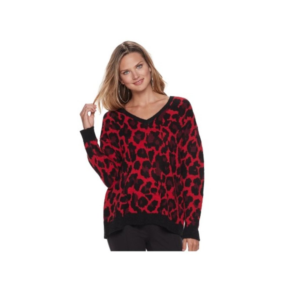 Apt. 9 Soft Knit Leopard Print V-neck Sweater - M - Picture 1 of 8
